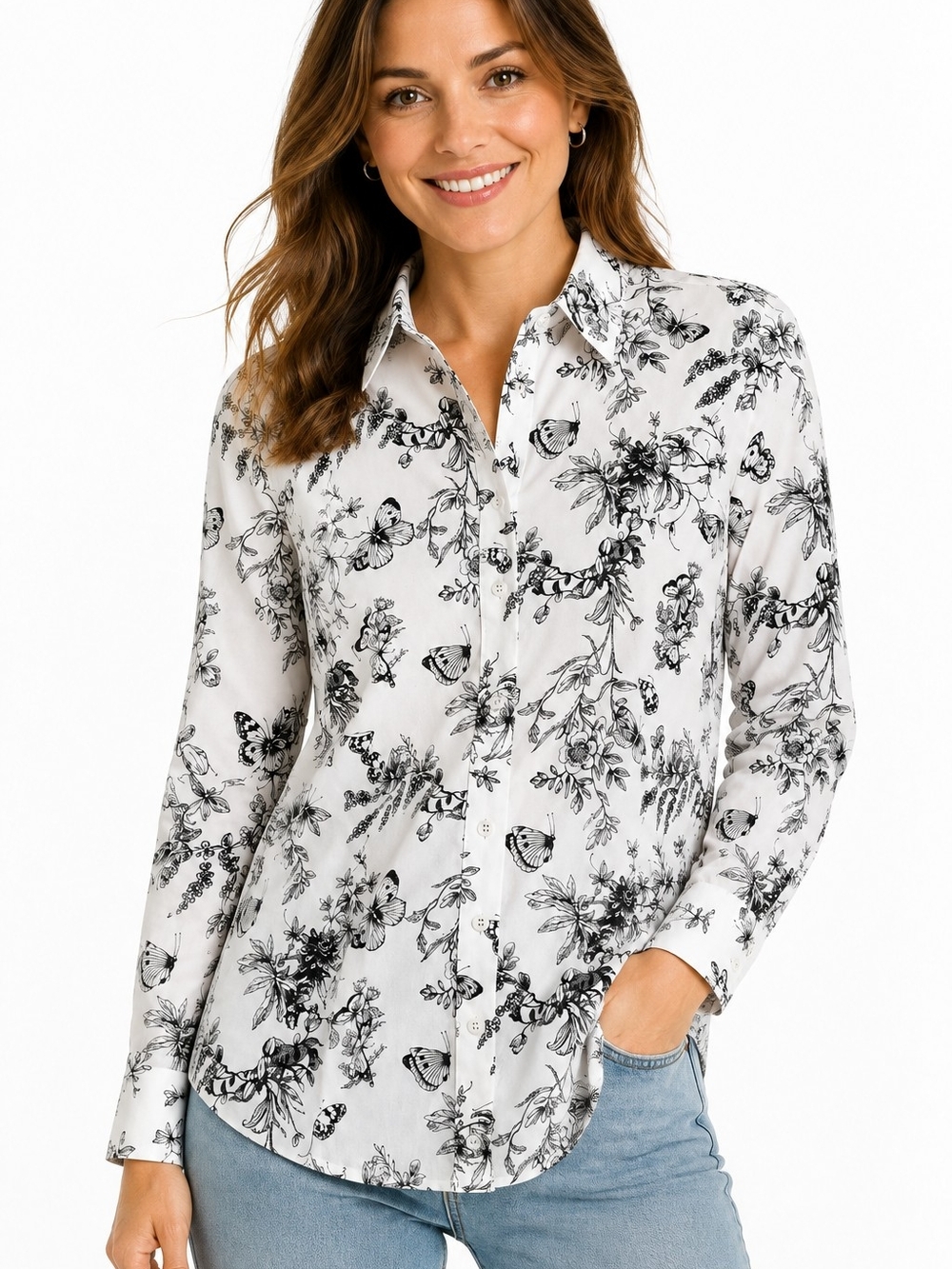 Talbots 18W Non-Iron Perfect Shirt Butterfly Toile Novelty Print fairy whimsical
